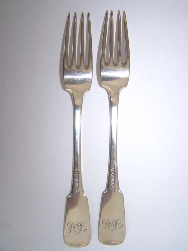 A Pair of Georgian Silver Dinner Forks by William Eley, William Fearn and William Chawner, London 1808